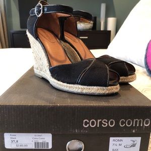 Wedge cotton/leather black espadrilles